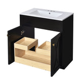 30'' Bathroom Vanity with Ceramic Sink Combo, Modern Freestanding Storage Cabinet with Gold Handles, N710P194898B