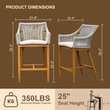 Bar Stools Set of 2, Outdoor Counter Height Bar Chairs with Arm and Backrest, Aluminum Tall Bar W1859P197308
