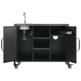 K&K 55.5" Kitchen Island with Sink, Metal Grill Cart Table with 304 Stainless Steel Sink, N707P270780B