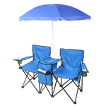 ZUN Portable Outdoor 2-Seat Folding Chair with Removable Sun Umbrella Blue 64234063