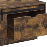 ZUN Rustic Oak Coffee Table with Sliding Barn Door B062P181423