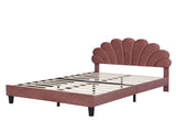 Full Size Upholstered Platform Bed with Flower Pattern Velvet Headboard, Bean Paste Red 33221506