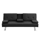 ZUN sofa bed with Armrest two holders WOOD FRAME, STAINLESS LEG, FUTON BLACK PVC W214101864