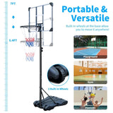 ZUN Basketball Hoop Portable Basketball Goal for Indoor Outdoor Basketball Stand 5.6-7 ft Adjustable 32 84237129