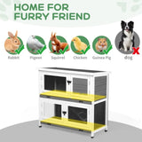 ZUN 2 Story Solid Wood Rabbit Hutch Bunny Cage with 2 Large Main Rooms, Indoor Outdoor Rabbit House 22351833