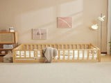 Full-Size Wooden Children's Bed with Gate and Bed Slats Painted Pine Fence-Style Bed 48686277