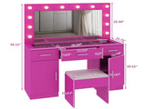 Vanity Desk Set with Large Lighted Mirror Powre Outlet, Glass Top Makeup Vanity with 3 Drawers 20197617
