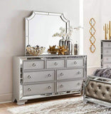 Glamorous Silver Finish Dresser 1pc 7 Drawers Beveled Mirror Trim Modern Bedroom Furniture B011134404