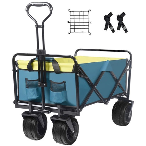 ZUN Collapsible Wagon Cart Heavy Duty Foldable Wagon with Big Wheels for Sand All-Terrain Utility 23446071