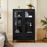 60'' Tall Display with Tempered Glass Door, LED Lighting, Two Drawers, Modern Style Storage N845P261801B