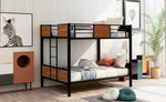 ZUN Full-over-full bunk bed modern style steel frame bunk bed with safety rail, built-in ladder for 26526219