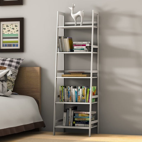 ZUN WTZ Bookshelf, Ladder Shelf, 5 Tier Bamboo Bookcase, Modern Open Book Case for Bedroom, Living Room, 46167598