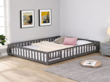 Twin Size Floor Bed with Door,Solid Wood Platform Bed Frame with Fence,Suitable for children,Pine W495123238