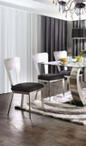 ZUN Contemporary Silver Metal 2pc Dining Chairs Black Microfiber Seat Dining Room Keyhole Back Satin B011P232976