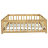 Full Size Floor Bed with Fence and Door,Rubber Wood Floor Bed with Safety Guardrails,Natural W504P296787