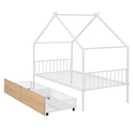 ZUN Twin Size Metal House Bed with Two Drawers, White MF323483AAK