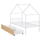 ZUN Twin Size Metal House Bed with Two Drawers, White MF323483AAK