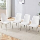 ZUN 4 modern dining chairs, smooth PU leather backrest and silver-toned metal legs for a comfortable W1151P183318