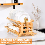 Bamboo Dish Rack, 3-Tier Foldable Wood Dish Drying Rack for Kitchen Counter Space-Saving Organizer 64622063
