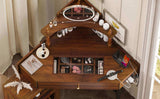 Corner Vanity Desk Set with Storage Cushioned Stool and Charging Station, Triangle Makeup Desk with 79371575