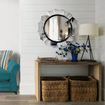 ZUN Round Accent Wall Mirror with Scalloped Design and Beveled Edges, Silver B05671142