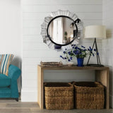 ZUN Round Accent Wall Mirror with Scalloped Design and Beveled Edges, Silver B05671142