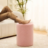 ZUN Round Teddy Fleece Ottoman with Soft Padded Seat, Multi-Functional Footrest, Vanity Chairs for 10182460