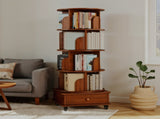 Rotating Bookshelf with Drawer, 360 Display 5 Tier Corner Bookshelf for Small Space, Floor Standing W2641P329214
