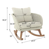 Contemporary Minimalist Beige Wicker Rocking Chair with Soft Polyester Cushions and Durable Wooden N767P305079A
