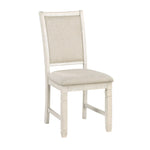 ZUN Antique White Finish Wooden Side Chairs 2pcs Set Textured Fabric Upholstered Dining Chairs B01155793