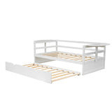 ZUN Twin Size Daybed with Trundle and Foldable Shelves on Both Sides,White 35819101