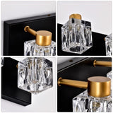 4-Light Matte Black Gold Bathroom Light Fixtures, Modern Vanity Lights with Crystal Glass Shade, W1592P233317