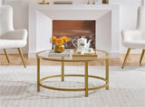 Modern Glass Top Coffee Table with Adjustable Foot Pads, Gold 14237797