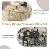 ZUN 5-Piece Multifunctional Dining Table Set, Farmhouse Dining Set with Extendable Round Table ,Two 27552396