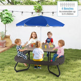 Kids Picnic Table Outdoor Activity Table With Umbrella -Brown 02015842