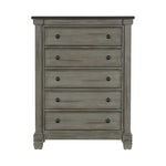 ZUN Transitional-Rustic Style Coffee and Antique Gray 5-Drawer Chest 1pc Flat Knobs Classic Bedroom B011P240232