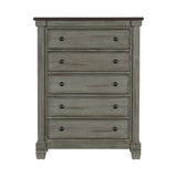 ZUN Transitional-Rustic Style Coffee and Antique Gray 5-Drawer Chest 1pc Flat Knobs Classic Bedroom B011P240232