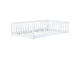 Twin Size Floor Bed with Fence without Door, Rubber Wood Floor Bed with Safety Guardrails,White W504P296795