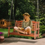 112*53*52cm 500lbs With Chain Double Wooden Swing Reddish Brown 97242072