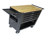 4 DRAWERS MULTIFUNCTIONAL TOOL CART WITH WHEELS AND WOODEN TOP-BLACK W1102111184