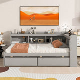 ZUN Full Bed with L-shaped Bookcases, Drawers ,Grey 14137248