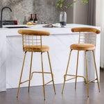 ZUN Bar Stool Set of 2, Luxury Velvet High Bar Stool with Metal Legs and Soft Back, Pub Stool Chairs W117071316