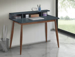 ZUN Roskilde Mid-Century Modern Wood Writing Desk with Hutch, Grey T2574P164624