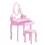 ZUN FCH Kids Vanity Set with Mirror and Lights and Stool, 5 Storage Drawers, Pretend Play Princess 59165871