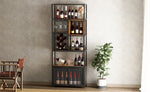 ZUN 82.7" Industrial Tall Black Bar Wine Rack Cabinet with Glass Holder Wood Home Bar Cabinet WF325110AAB