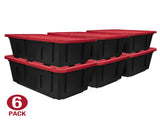 (6 pack)27 Gallon Large Storage Bin with Snap Lid, Black and Red, Heavy Duty Plastic Storage 92377941