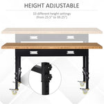 ZUN 59" Garage Work Bench with Drawer and Wheels, Height Adjustable Legs, Bamboo Tabletop Workstation 83658892