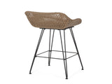 29.25" Outdoor Wicker and Iron Low Back Barstools, Brown, with Beige Cushion N772P528606L