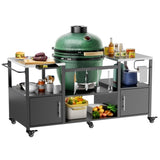Outdoor Grill Table for Big Green Egg Style BBQ, Metal Grill Cart with Storage Box, Compatible with 42409360