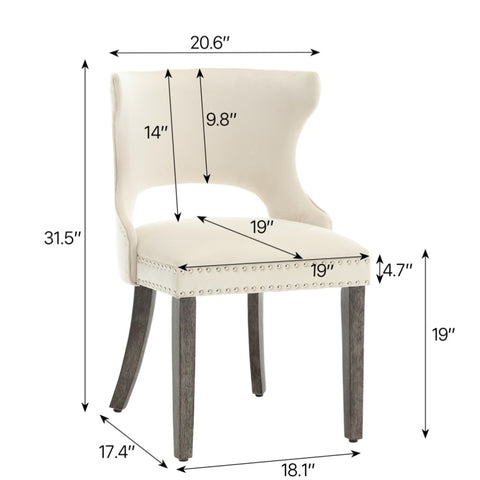 ZUN Hengming velvet chair, hollowed out with rivets on the back, solid wood legs suitable for W212107683